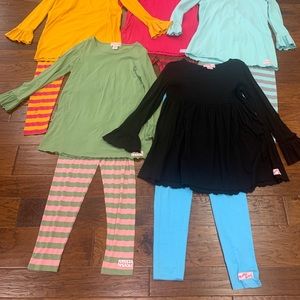 Ladies Ruffle Girl Medium Tunic Ruffle Top and Legging 5 Set Lot Teen